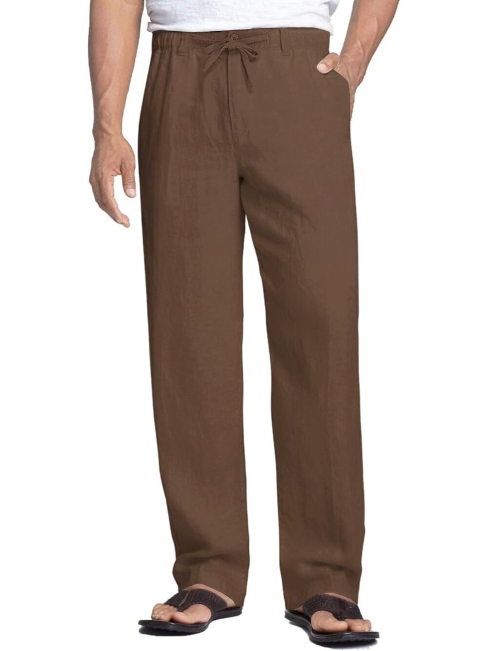 Men's Linen Pants Casual Lightweight Drawstring Beach Summer Pant